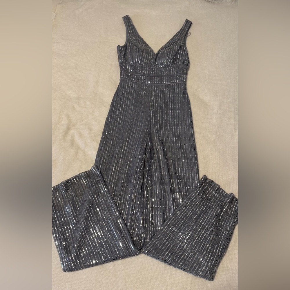 City Triangles Black and Silver Wide Leg Jumpsuit